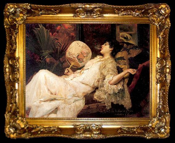 framed  Manovens, Francisco Masriera Young Woman Resting, ta009-2